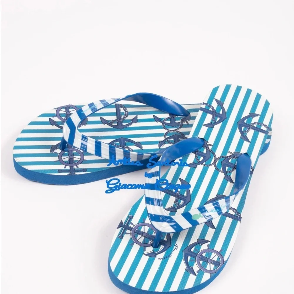 Antica Sartoria Nautical Blue Striped Men's Flip Flops